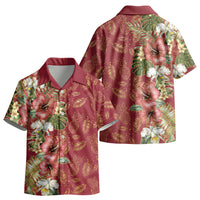 Hawaii Discoverers Day Kid Hawaiian Shirt Tropical Hibiscus Glitter Crimson