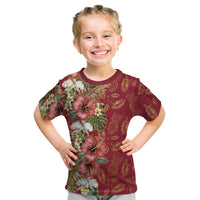 Hawaii Discoverers Day Kid T Shirt Tropical Hibiscus Glitter Crimson LT05 Crimson - Polynesian Pride