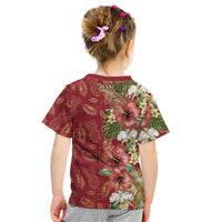 Hawaii Discoverers Day Kid T Shirt Tropical Hibiscus Glitter Crimson LT05 - Polynesian Pride