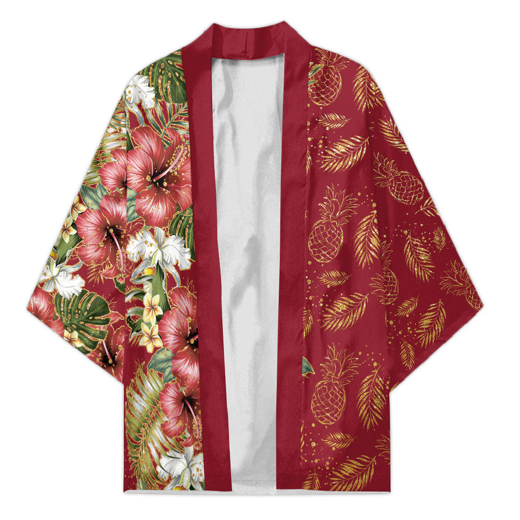 Hawaii Discoverers Day Kimono Tropical Hibiscus Glitter Crimson