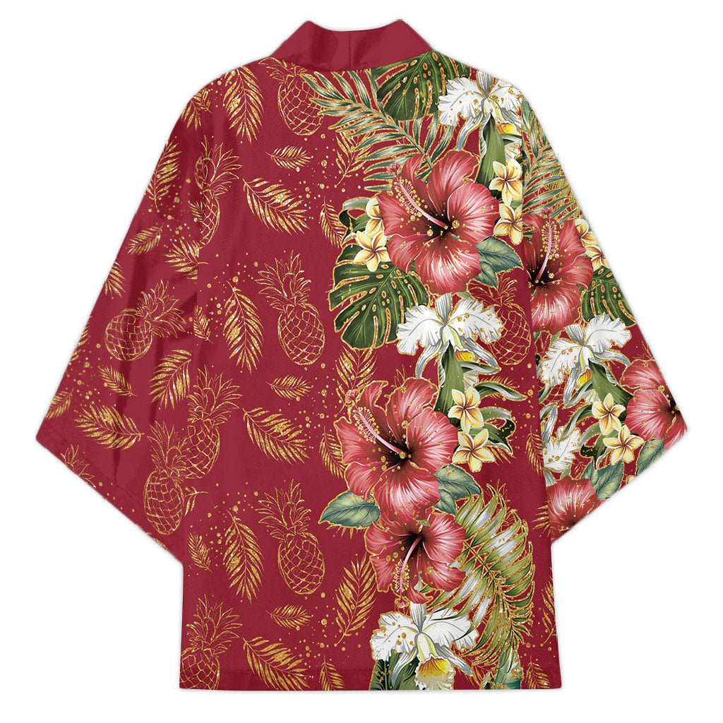 Hawaii Discoverers Day Kimono Tropical Hibiscus Glitter Crimson
