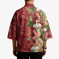 Hawaii Discoverers Day Kimono Tropical Hibiscus Glitter Crimson