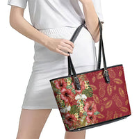 Hawaii Discoverers Day Leather Tote Bag Tropical Hibiscus Glitter Crimson LT05 - Polynesian Pride