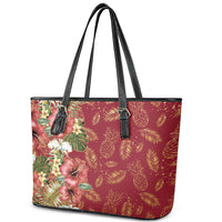 Hawaii Discoverers Day Leather Tote Bag Tropical Hibiscus Glitter Crimson LT05 - Polynesian Pride