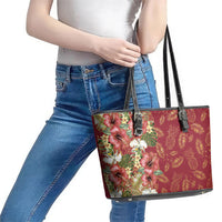 Hawaii Discoverers Day Leather Tote Bag Tropical Hibiscus Glitter Crimson LT05 - Polynesian Pride