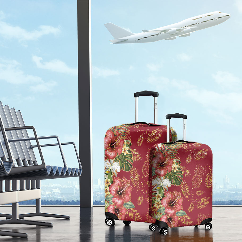 Hawaii Discoverers Day Luggage Cover Tropical Hibiscus Glitter Crimson LT05 - Polynesian Pride