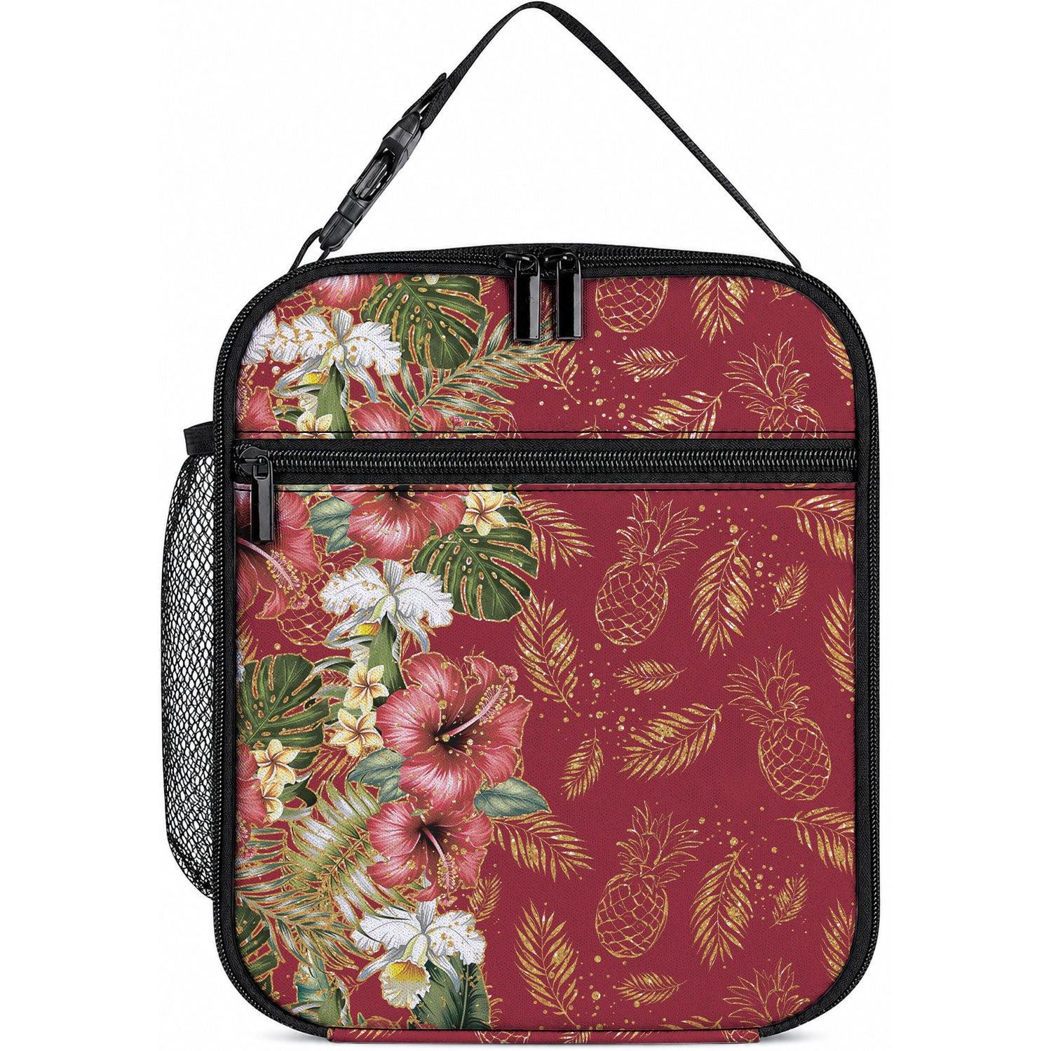Hawaii Discoverers Day Lunch Bag Tropical Hibiscus Glitter Crimson LT05 10.2 × 8.3 × 4.3 inch Crimson - Polynesian Pride