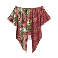 Hawaii Discoverers Day Off Shoulder Wrap Waist Top Tropical Hibiscus Glitter Crimson LT05 - Polynesian Pride