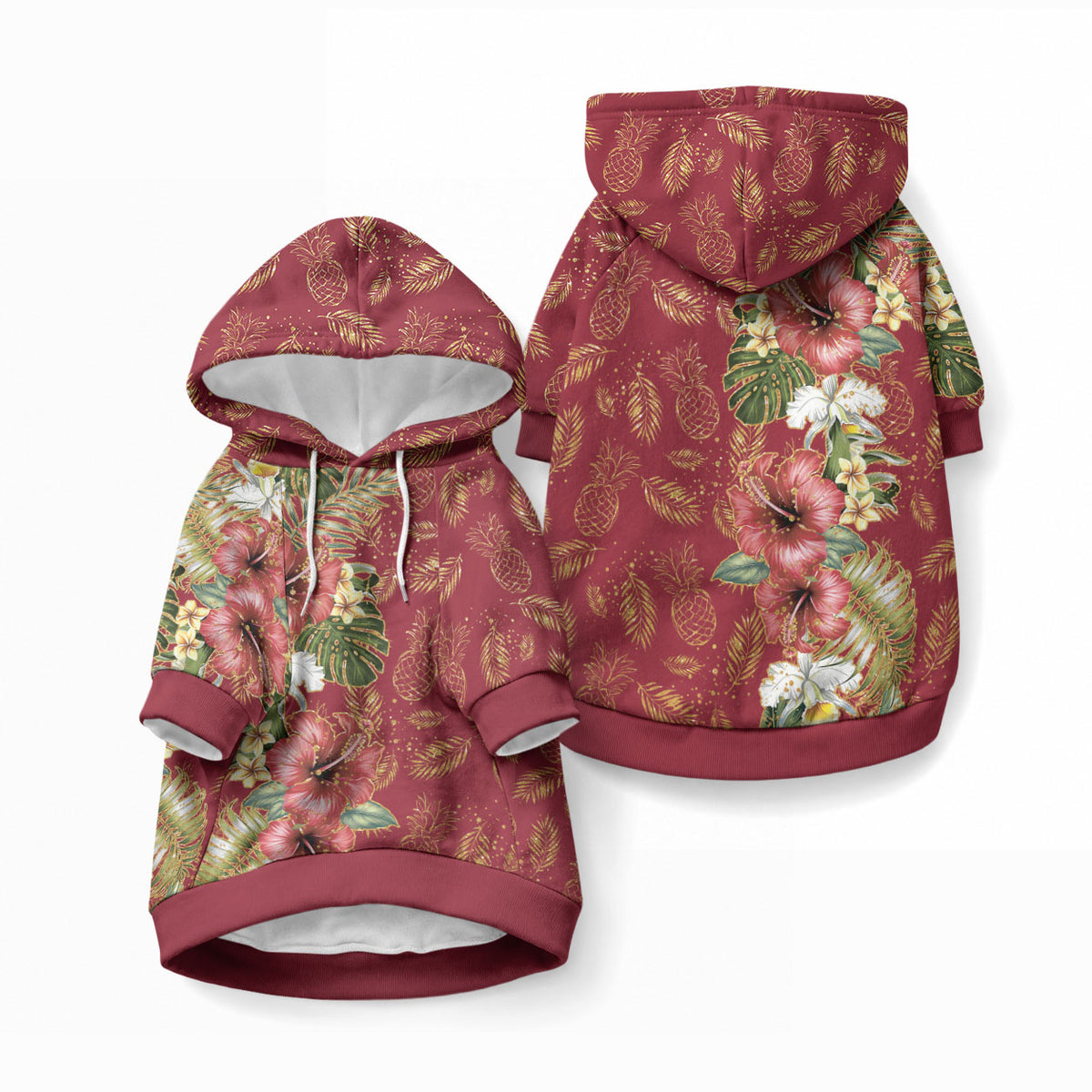 Hawaii Discoverers Day Pet Hoodie Tropical Hibiscus Glitter Crimson