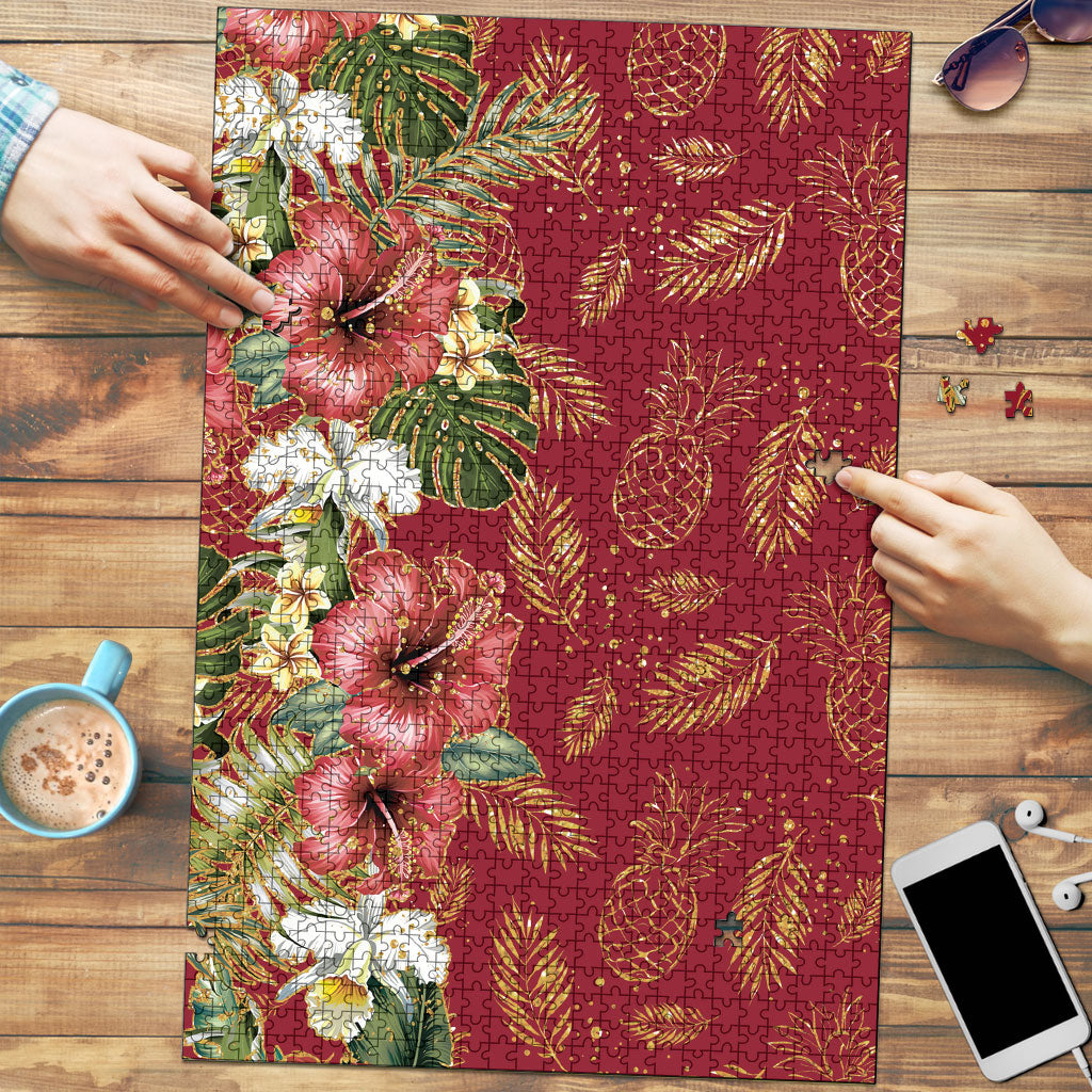 Hawaii Discoverers Day Puzzle Tropical Hibiscus Glitter Crimson LT05 Crimson - Polynesian Pride