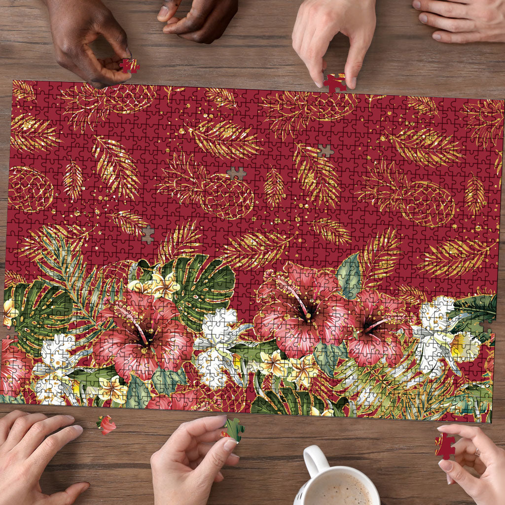 Hawaii Discoverers Day Puzzle Tropical Hibiscus Glitter Crimson LT05 - Polynesian Pride