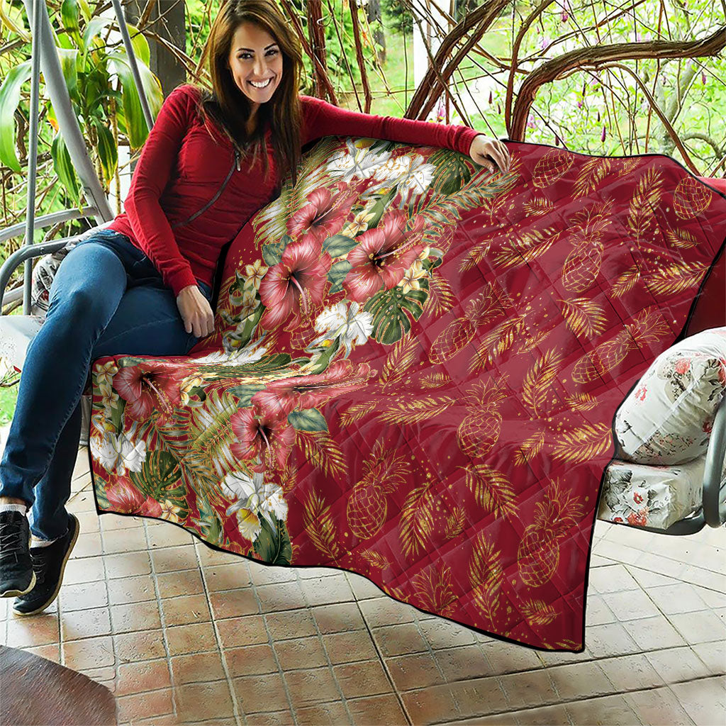 Hawaii Discoverers Day Quilt Tropical Hibiscus Glitter Crimson LT05 - Polynesian Pride