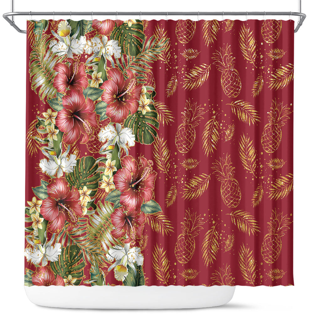 Hawaii Discoverers Day Shower Curtain Tropical Hibiscus Glitter Crimson LT05 Crimson - Polynesian Pride