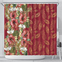 Hawaii Discoverers Day Shower Curtain Tropical Hibiscus Glitter Crimson LT05 - Polynesian Pride
