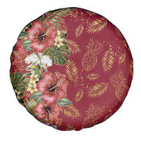 Hawaii Discoverers Day Spare Tire Cover Tropical Hibiscus Glitter Crimson LT05 - Polynesian Pride