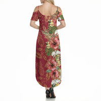 Hawaii Discoverers Day Summer Maxi Dress Tropical Hibiscus Glitter Crimson LT05 - Polynesian Pride