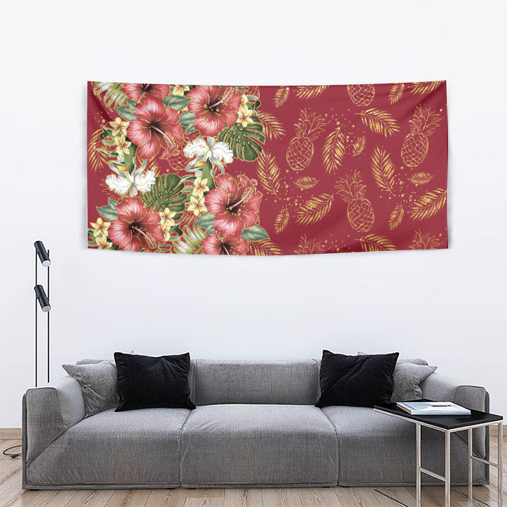 Hawaii Discoverers Day Tapestry Tropical Hibiscus Glitter Crimson LT05 - Polynesian Pride