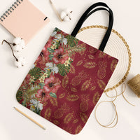 Hawaii Discoverers Day Tote Bag Tropical Hibiscus Glitter Crimson LT05 Black Strap One Size Crimson - Polynesian Pride