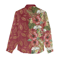 Hawaii Discoverers Day Women Casual Shirt Tropical Hibiscus Glitter Crimson LT05 - Polynesian Pride