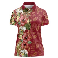 Hawaii Discoverers Day Women Polo Shirt Tropical Hibiscus Glitter Crimson LT05 Female Crimson - Polynesian Pride