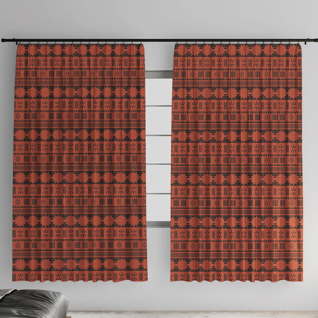 Polynesian Princess Inspired Tapa Pattern Window Curtain LT05 With Hooks Red - Polynesian Pride