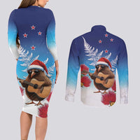 New Zealand Kiwi Christmas Couples Matching Long Sleeve Bodycon Dress and Long Sleeve Button Shirt Xmas Vibe LT05 - Polynesian Pride