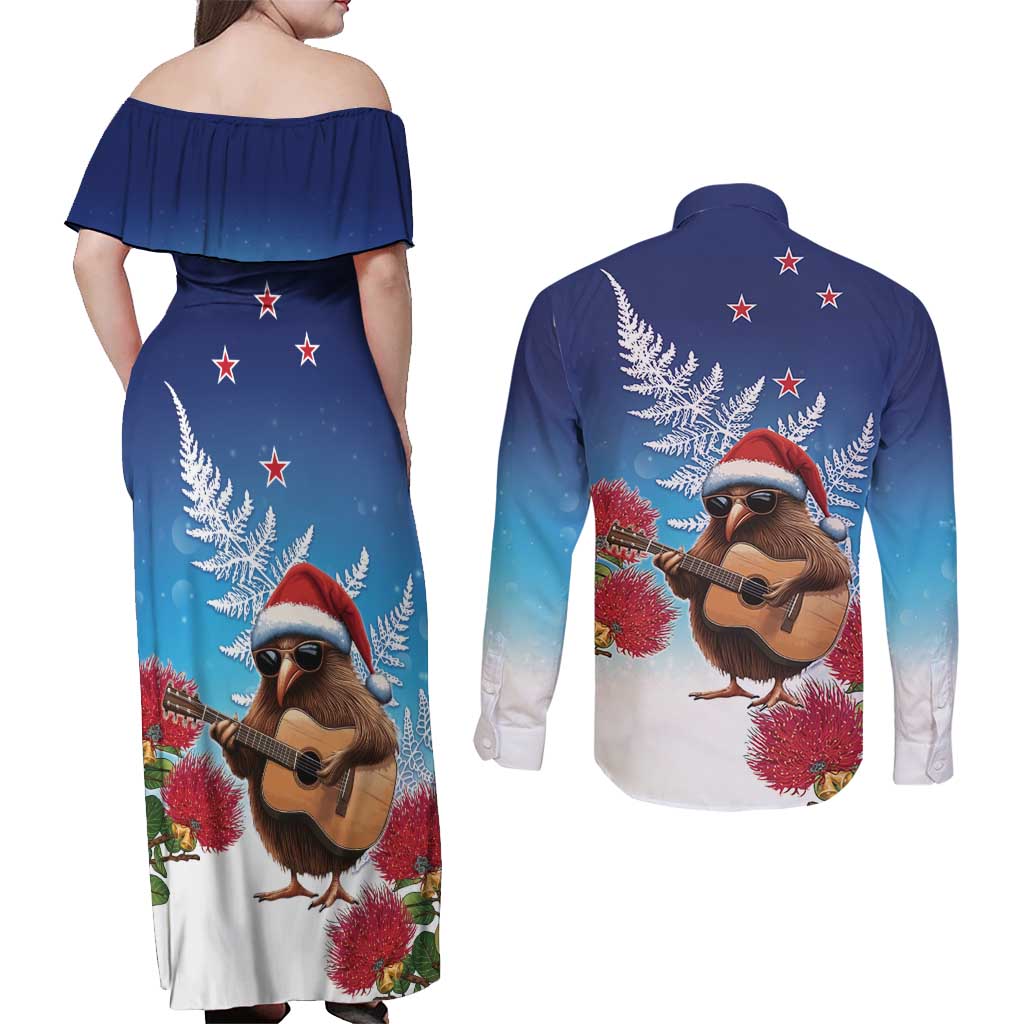 New Zealand Kiwi Christmas Couples Matching Off Shoulder Maxi Dress and Long Sleeve Button Shirt Xmas Vibe LT05 - Polynesian Pride