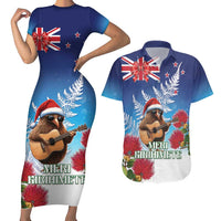 New Zealand Kiwi Christmas Couples Matching Short Sleeve Bodycon Dress and Hawaiian Shirt Xmas Vibe LT05 Blue - Polynesian Pride