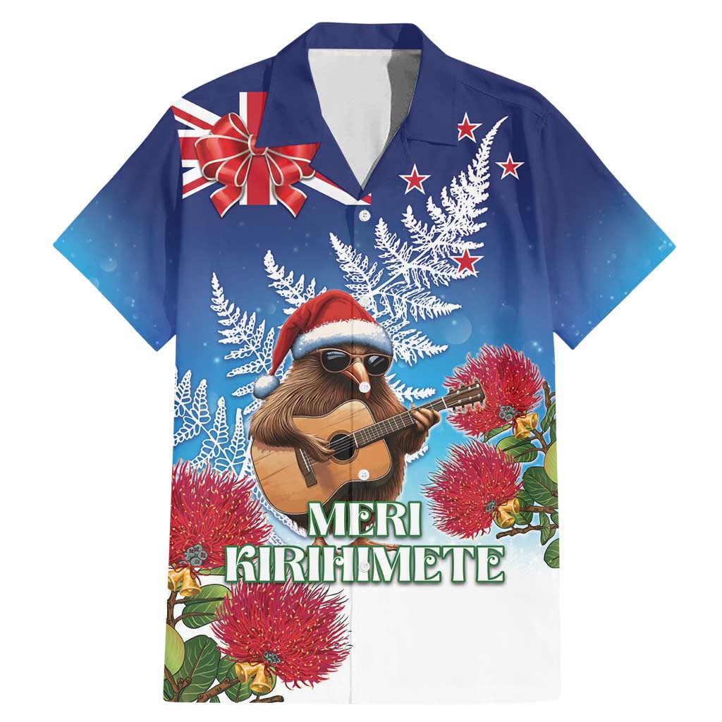 New Zealand Kiwi Christmas Family Matching Mermaid Dress and Hawaiian Shirt Xmas Vibe LT05 Dad's Shirt - Short Sleeve Blue - Polynesian Pride