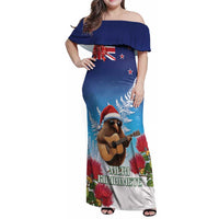 New Zealand Kiwi Christmas Family Matching Off Shoulder Maxi Dress and Hawaiian Shirt Xmas Vibe LT05 Mom's Dress Blue - Polynesian Pride
