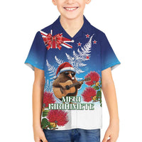 New Zealand Kiwi Christmas Family Matching Off Shoulder Short Dress and Hawaiian Shirt Xmas Vibe LT05 Son's Shirt Blue - Polynesian Pride