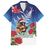 New Zealand Kiwi Christmas Family Matching Puletasi and Hawaiian Shirt Xmas Vibe LT05 Dad's Shirt - Short Sleeve Blue - Polynesian Pride