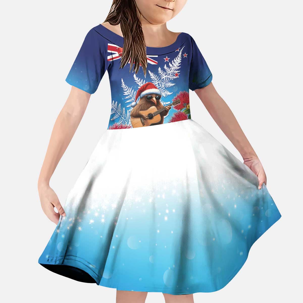 New Zealand Kiwi Christmas Kid Short Sleeve Dress Xmas Vibe LT05 KID Blue - Polynesian Pride