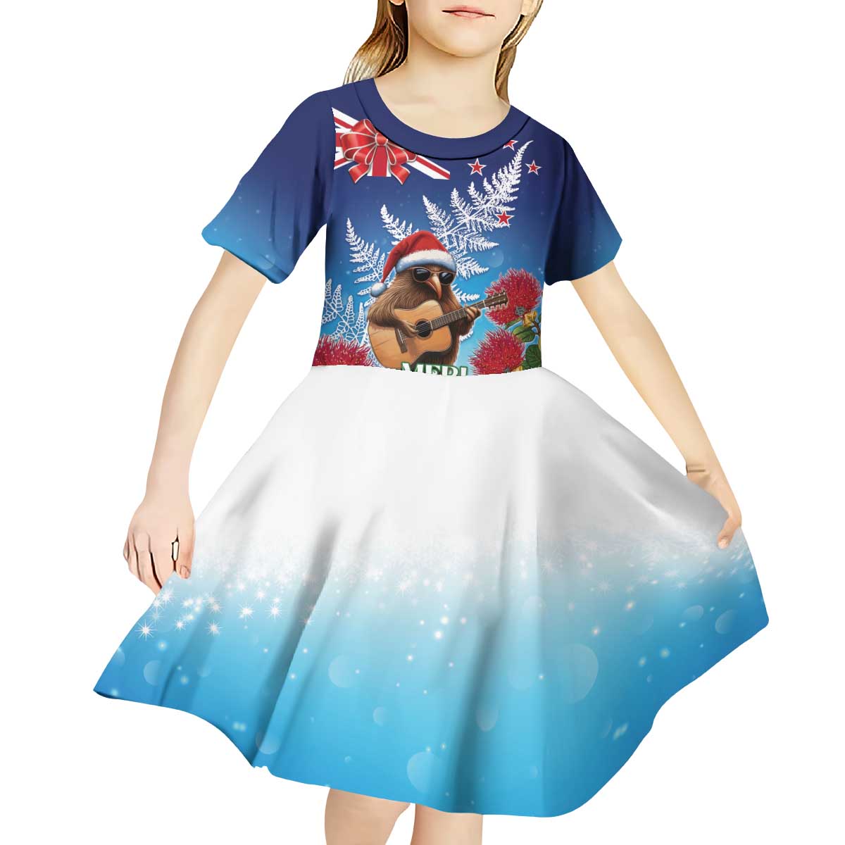 New Zealand Kiwi Christmas Kid Short Sleeve Dress Xmas Vibe LT05 - Polynesian Pride