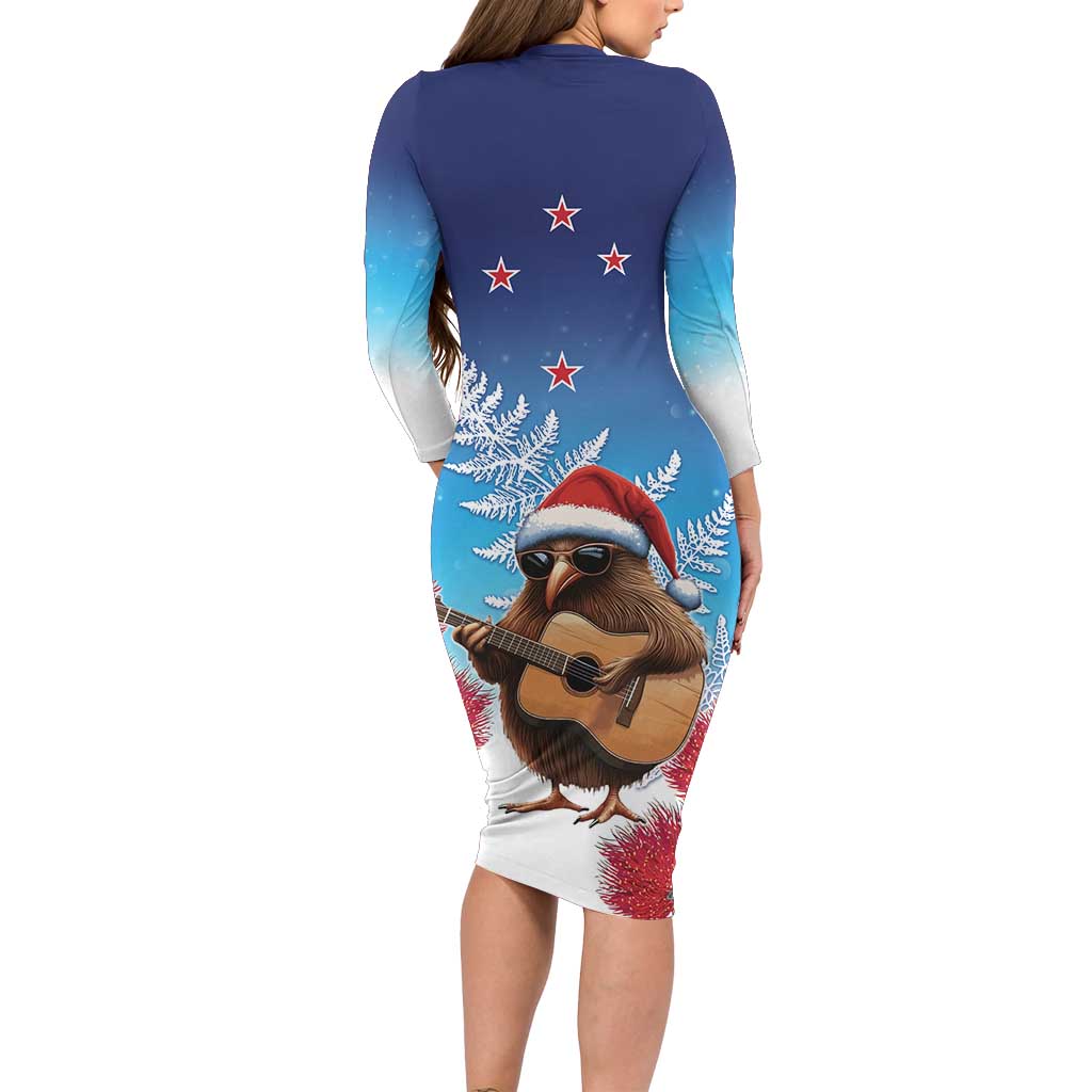 New Zealand Kiwi Christmas Long Sleeve Bodycon Dress Xmas Vibe LT05 - Polynesian Pride