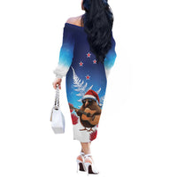 New Zealand Kiwi Christmas Off The Shoulder Long Sleeve Dress Xmas Vibe LT05 - Polynesian Pride