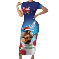 New Zealand Kiwi Christmas Short Sleeve Bodycon Dress Xmas Vibe LT05 Long Dress Blue - Polynesian Pride