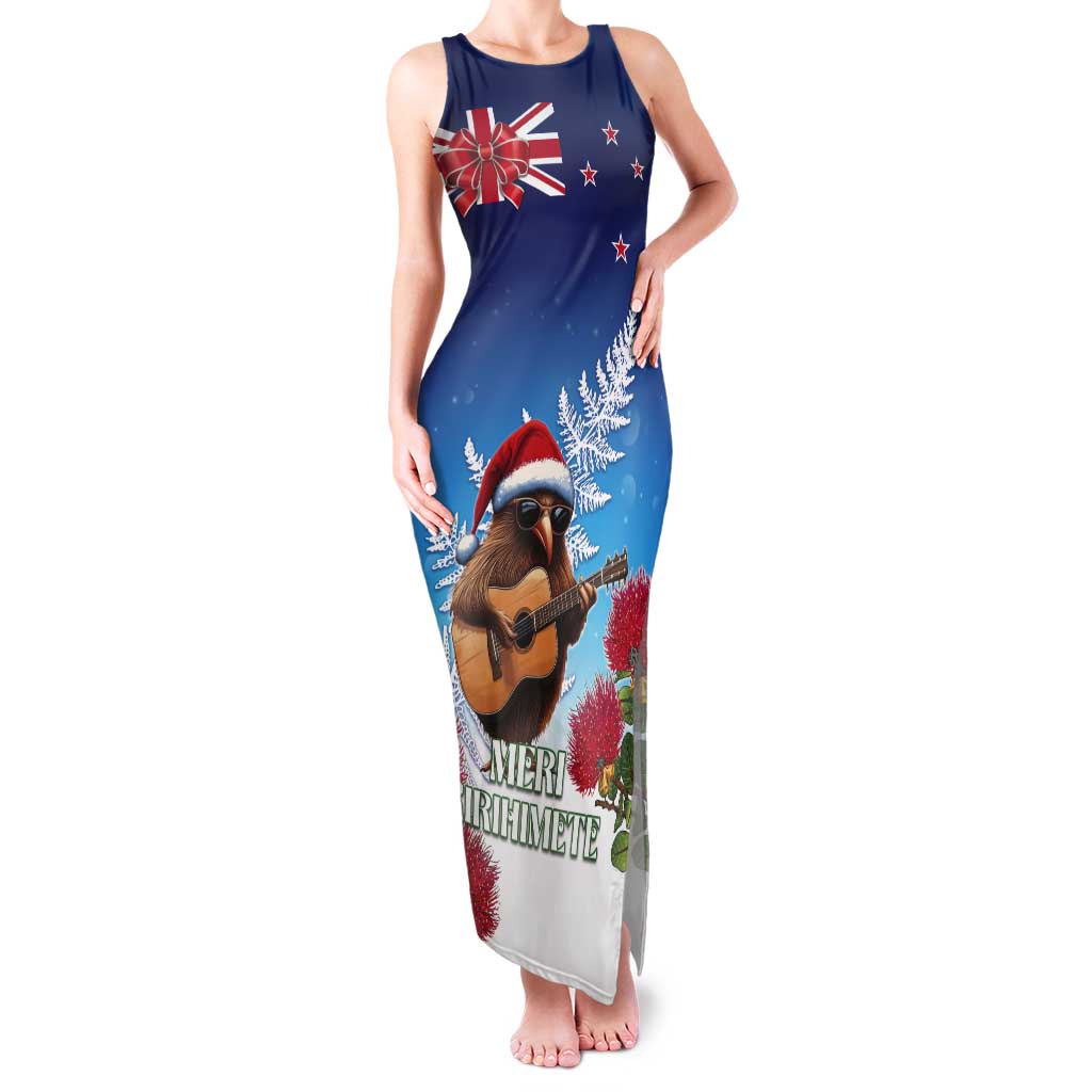 New Zealand Kiwi Christmas Tank Maxi Dress Xmas Vibe LT05 Women Blue - Polynesian Pride