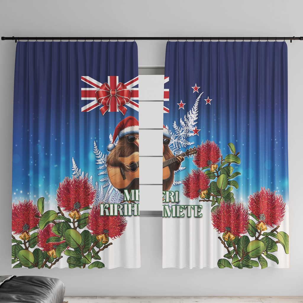 New Zealand Kiwi Christmas Window Curtain Xmas Vibe LT05 With Hooks Blue - Polynesian Pride
