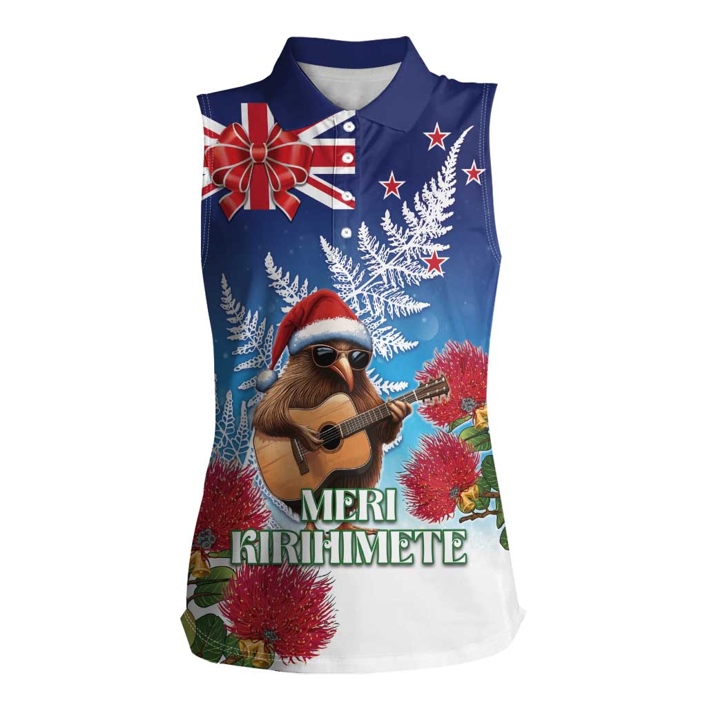 New Zealand Kiwi Christmas Women Sleeveless Polo Shirt Xmas Vibe LT05 Female Blue - Polynesian Pride