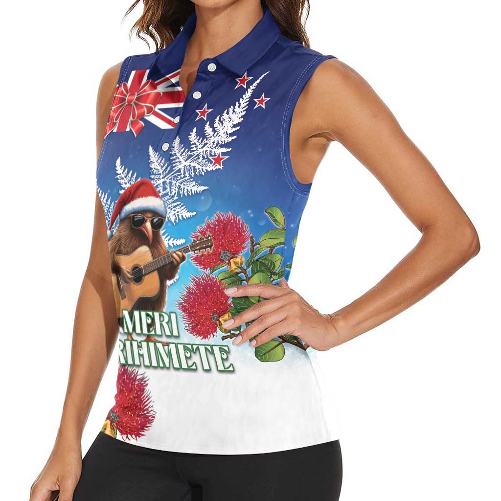 New Zealand Kiwi Christmas Women Sleeveless Polo Shirt Xmas Vibe LT05 - Polynesian Pride