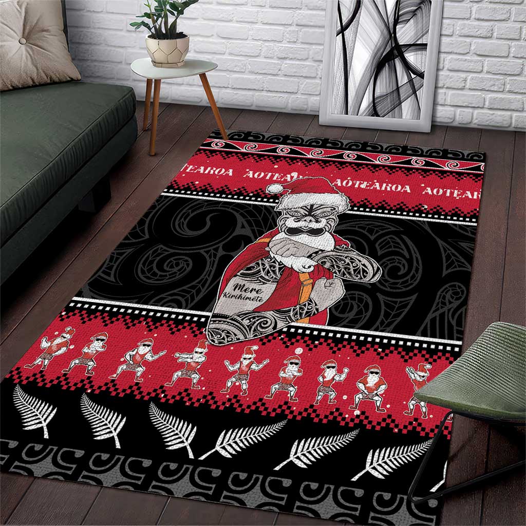 New Zealand Santa Tiki Christmas Area Rug Meri Kirihimete LT05 Black - Polynesian Pride