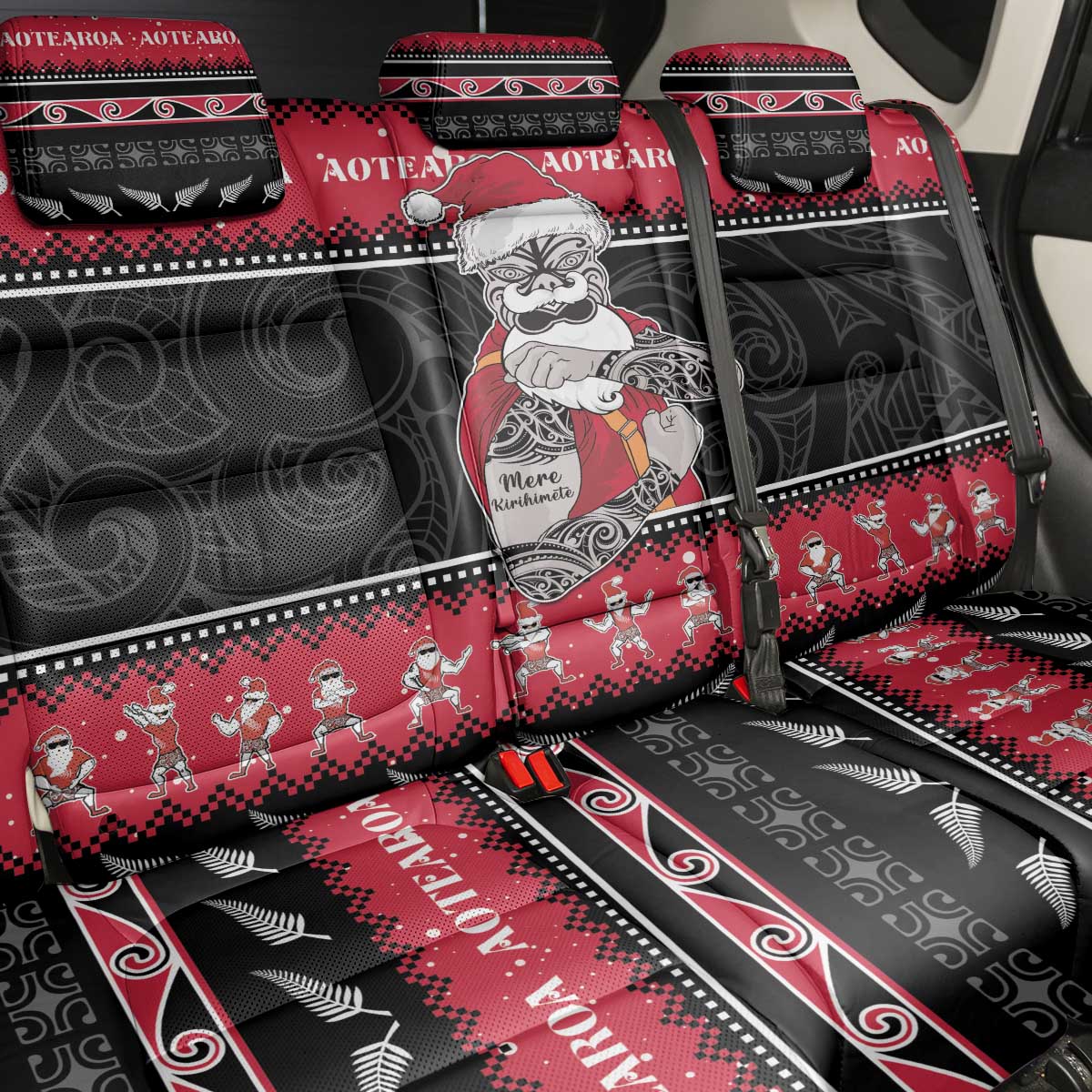 New Zealand Santa Tiki Christmas Back Car Seat Cover Meri Kirihimete LT05 - Polynesian Pride