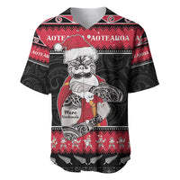 New Zealand Santa Tiki Christmas Baseball Jersey Meri Kirihimete LT05 Black - Polynesian Pride