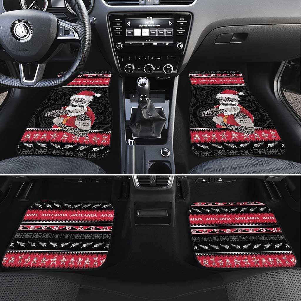 New Zealand Santa Tiki Christmas Car Mats Meri Kirihimete LT05 Set 4pcs Black - Polynesian Pride
