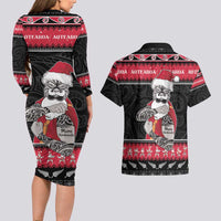 New Zealand Santa Tiki Christmas Couples Matching Long Sleeve Bodycon Dress and Hawaiian Shirt Meri Kirihimete LT05 - Polynesian Pride