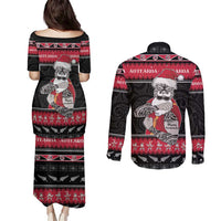 New Zealand Santa Tiki Christmas Couples Matching Puletasi and Long Sleeve Button Shirt Meri Kirihimete LT05 - Polynesian Pride