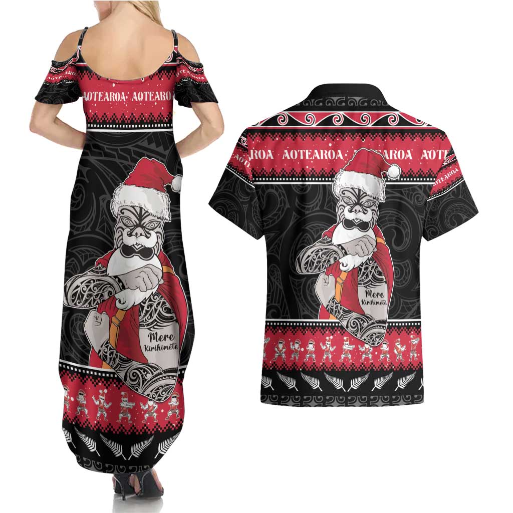 New Zealand Santa Tiki Christmas Couples Matching Summer Maxi Dress and Hawaiian Shirt Meri Kirihimete LT05 - Polynesian Pride