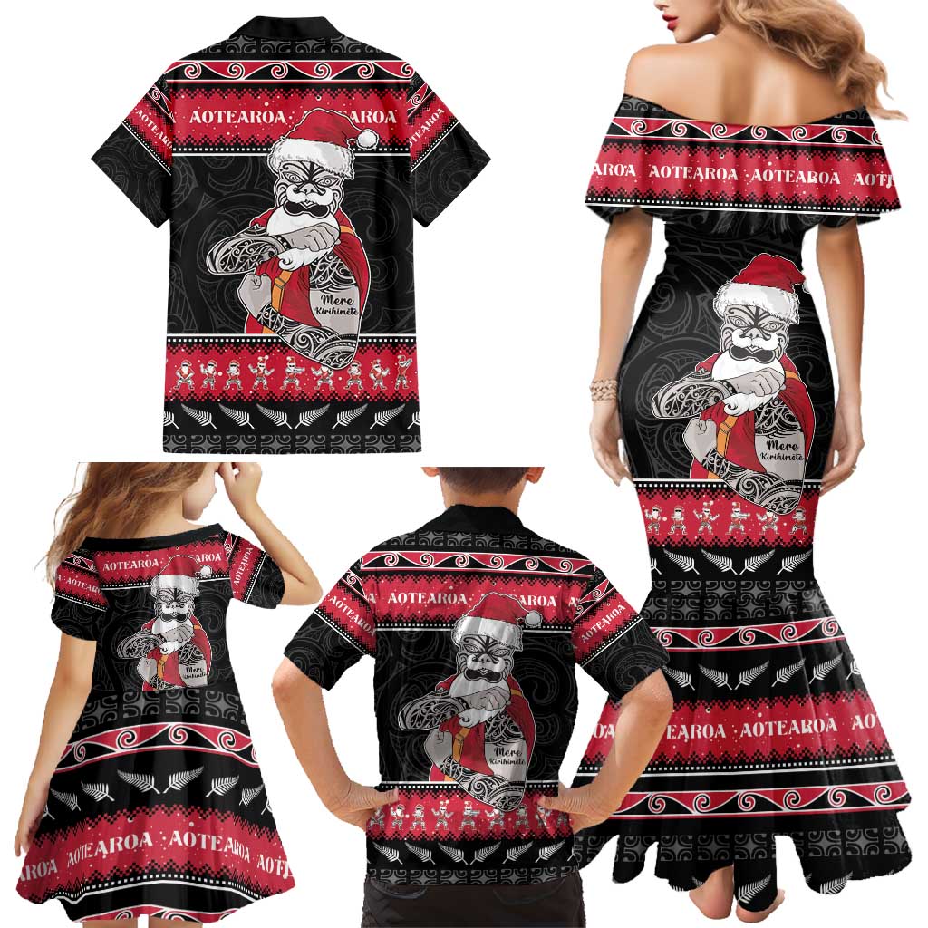 New Zealand Santa Tiki Christmas Family Matching Mermaid Dress and Hawaiian Shirt Meri Kirihimete LT05 - Polynesian Pride