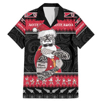 New Zealand Santa Tiki Christmas Family Matching Mermaid Dress and Hawaiian Shirt Meri Kirihimete LT05 Dad's Shirt - Short Sleeve Black - Polynesian Pride